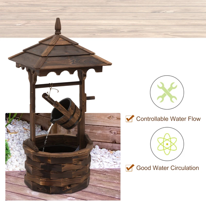 Outsunny Wooden Garden Wishing Well Fountain Barrel Waterfall Rustic Wood with Pump Garden Décor Ornament(m-5)