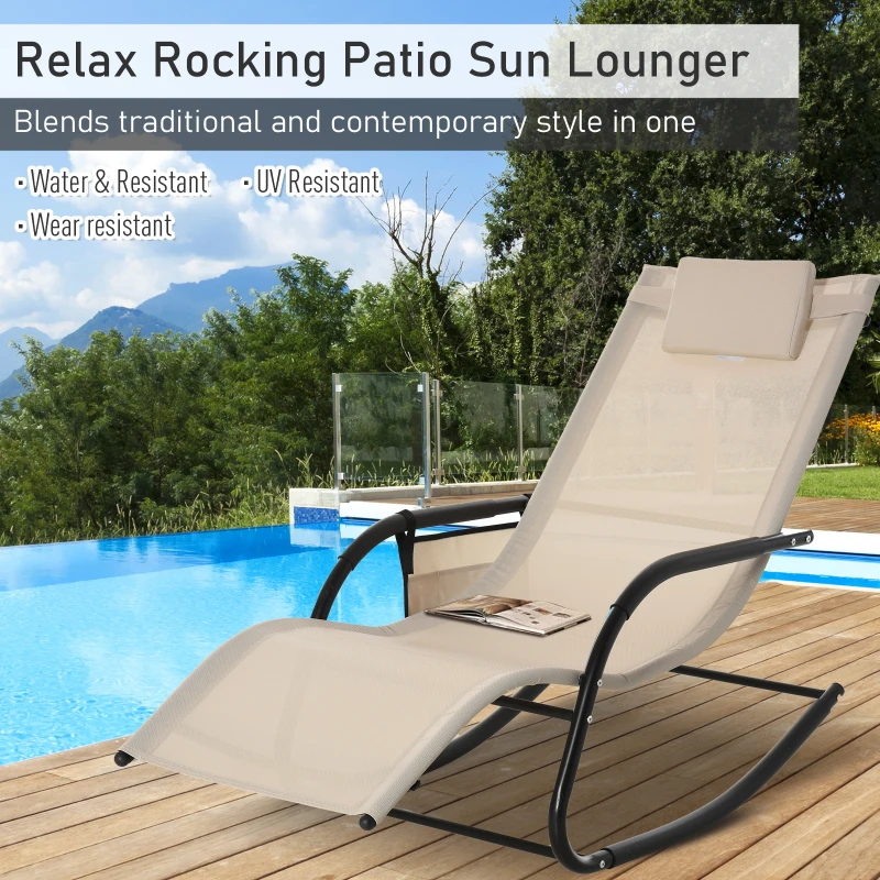 Outsunny Breathable Mesh Rocking Chair Patio Rocker Lounge for Indoor & Outdoor Recliner Seat w/ Removable Headrest for Garden and Patio