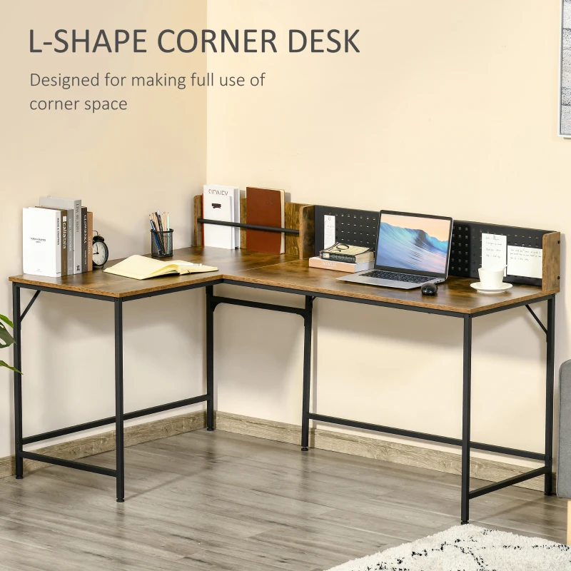 HOMCOM L Shape Computer Desk with Large Tabletop, Industrial Corner Desk for Small Space, Home, Office, Study, Rustic Brown
