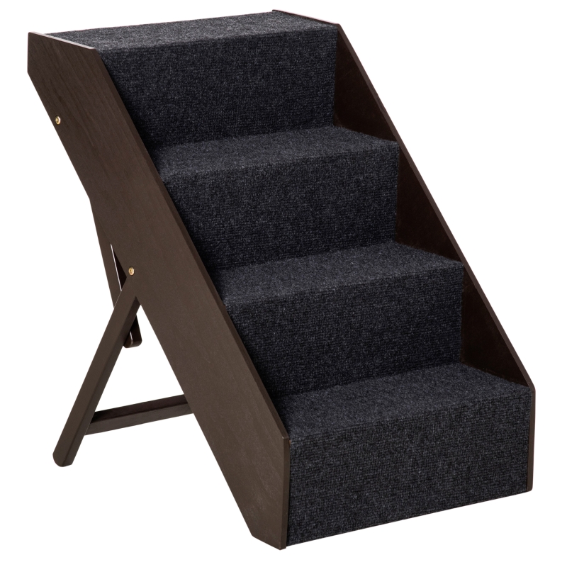 PawHut Foldable 4-Step Pet Stair with Adjustable Height Felt Fabric