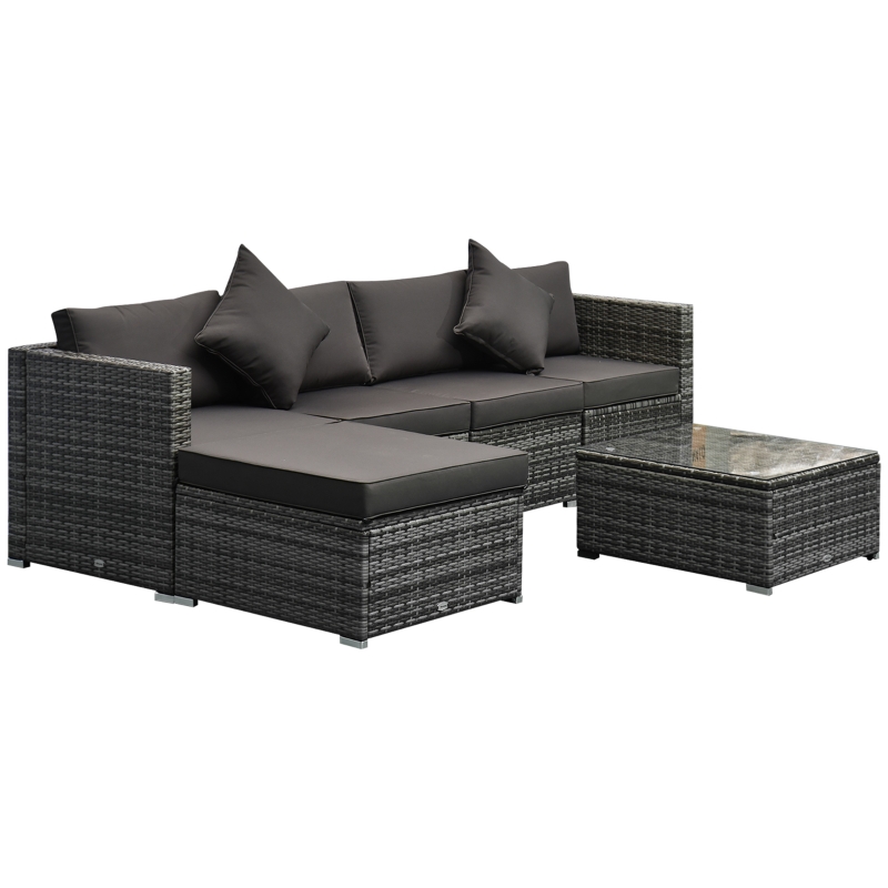 Outsunny 6 Piece Outdoor Patio PE Rattan Wicker Sectional Sofa Deluxe Furniture Set