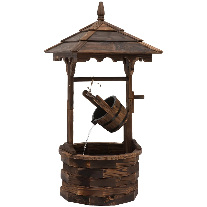 Outsunny Wooden Garden Wishing Well Fountain Barrel Waterfall Rustic Wood with Pump Garden Décor Ornament(m-10)