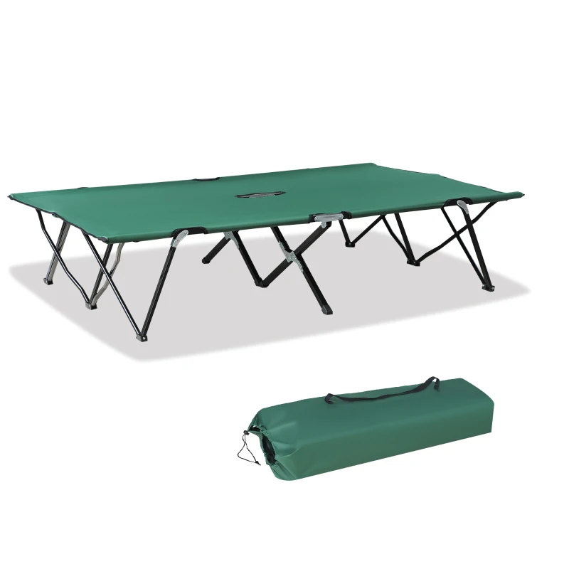 Outsunny Double Camping Cot Foldable Sunbed Outdoor Patio Sleeping Bed Super Light w/ Carr Bag (Green)