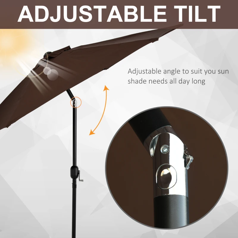 Outsunny 2.7M Patio Tilt Umbrella Sun Parasol Outdoor Garden Sun Shade Aluminium Frame with Crank(Coffee)