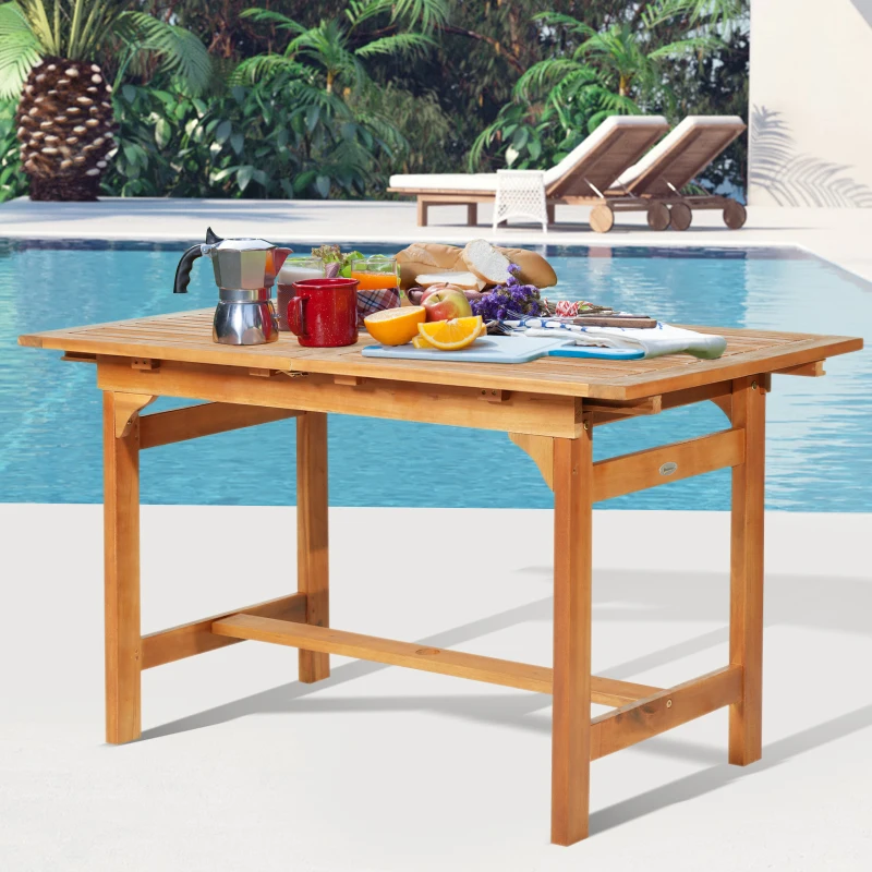 Outsunny Outdoor Expandable Acacia Wood Dining Table Garden Backyard Furniture