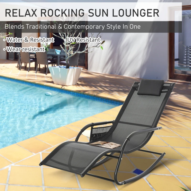 Outsunny Breathable Mesh Rocking Chair Patio Rocker Lounge for Indoor & Outdoor Recliner Seat w/ Removable Headrest for Garden and Patio
