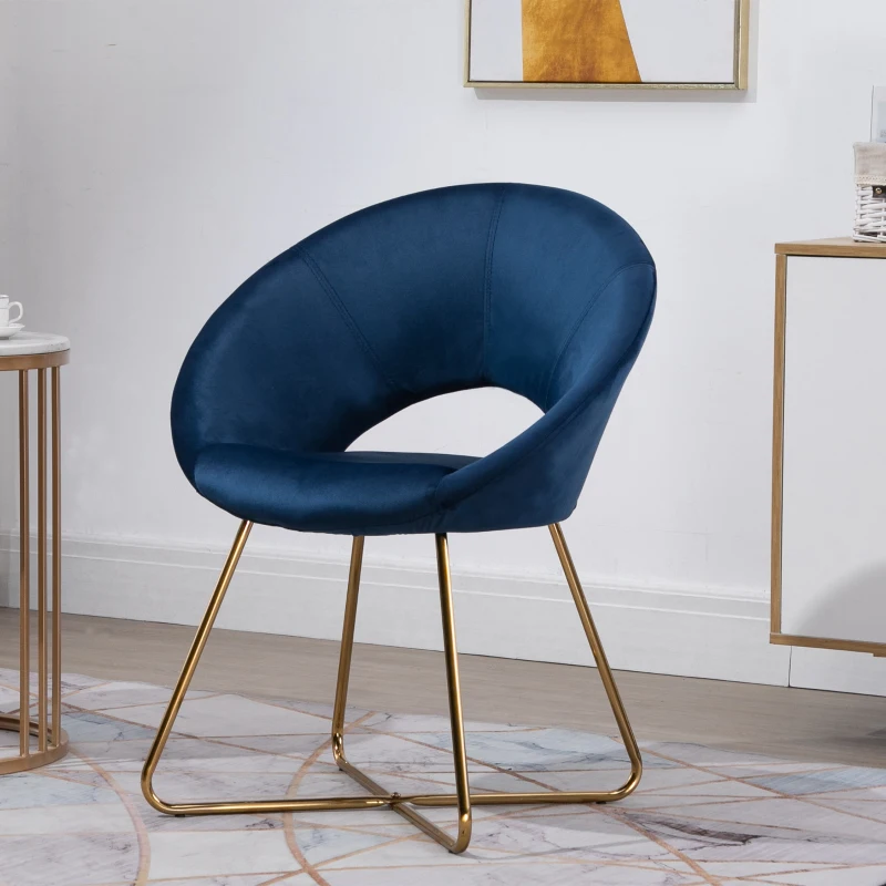 HOMCOM Modern Accent Chair Velvet Upholstered Mid-Century Leisure Lounge Armchair with Golden Base for Living room Bedroom Dinning Room Blue