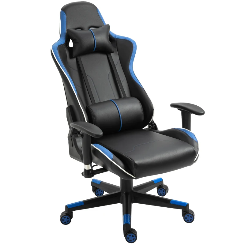 Vinsetto Professional Gaming Chair Height Adjustable Reclining Chair w/ Lumbar Support and Headrest, Blue