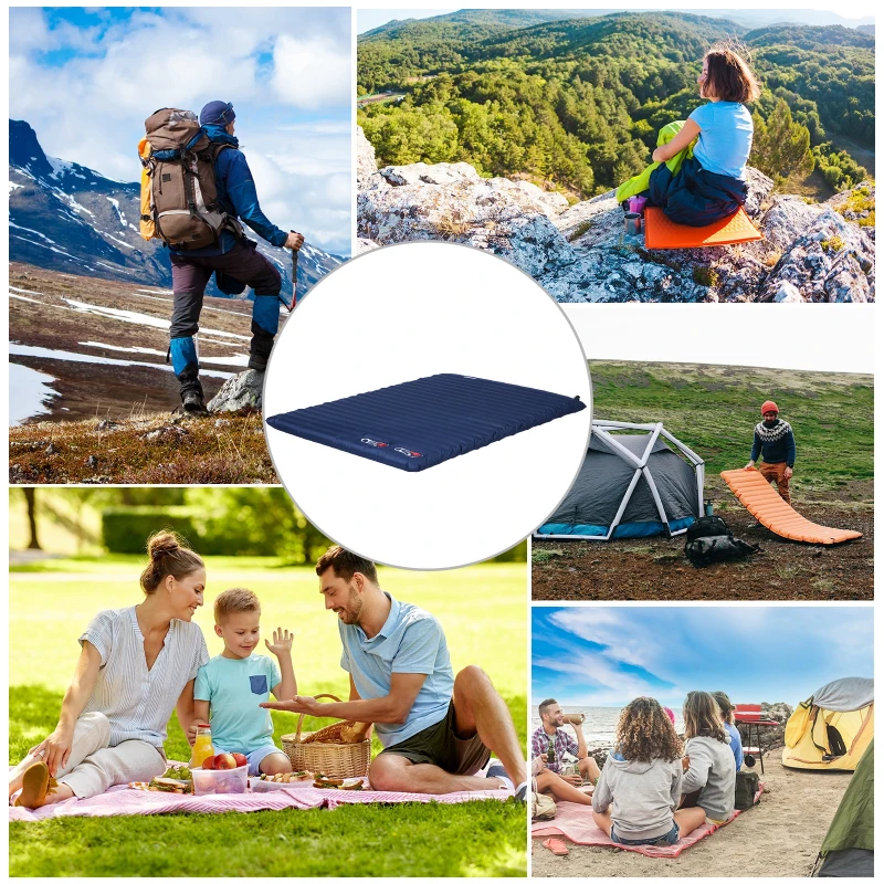 Outsunny 2 Person Camping Inflating Sleeping Mat Inflatable Mattress Ultralight Folding Bed Portable Air Pad for Outdoor Backpacking Hiking Travel - Blue