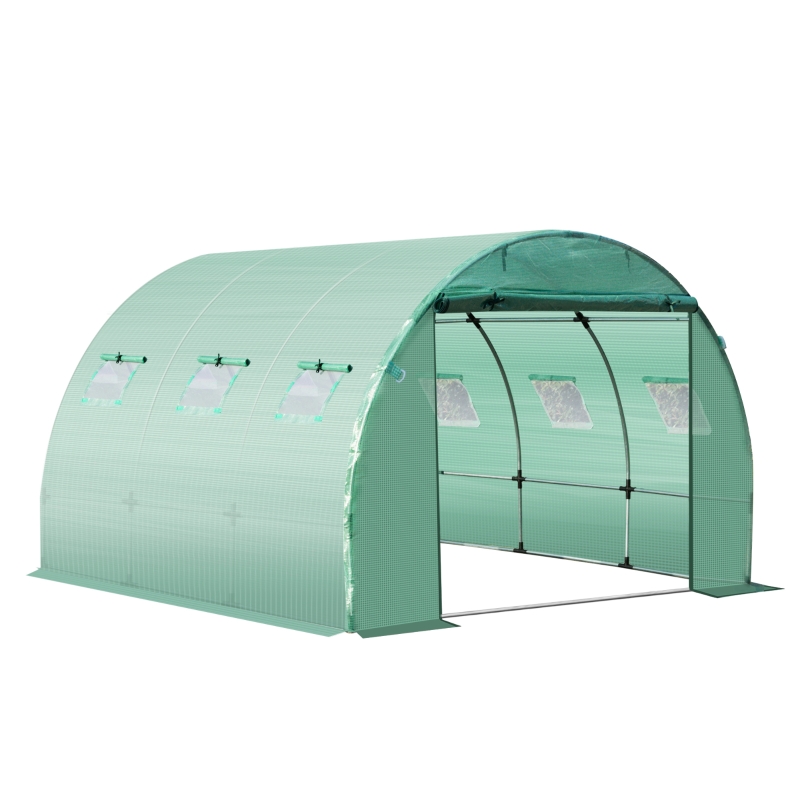 Outsunny Bâche de Rechange Serre Tunnel 9 m², bâche dim. 3L x 3l x 2H m PE Anti-UV imperméable 6 fenêtres + Porte Enroulable zippée Vert