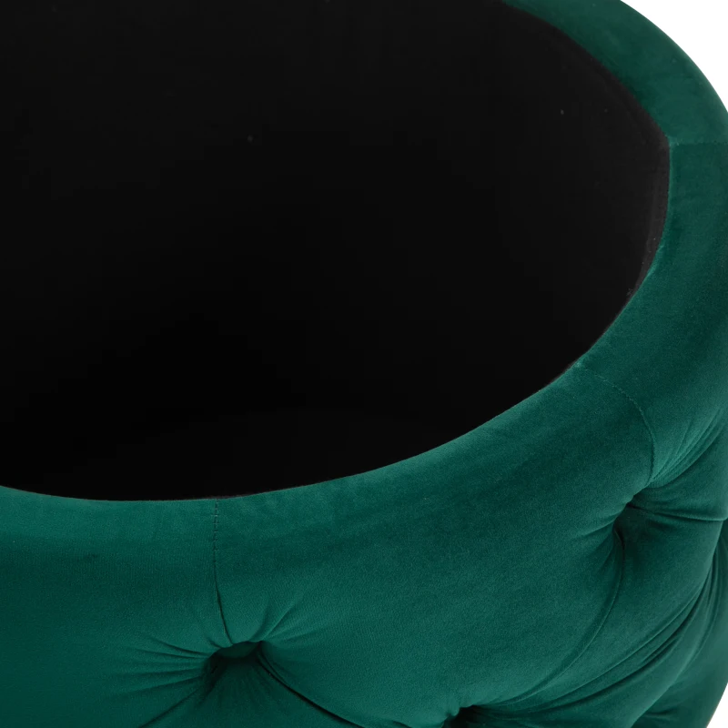 HOMCOM Pouf Rotondo con Vano Contenitore e Coperchio Rimovibile in Velluto Verde con Effetto Trapuntato e Base Oro