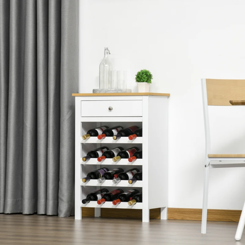 HOMCOM Modern Wine Cabinet Cupboard with 16-Bottle Wine Rack, Kitchen Sideboard with drawer for Living & Dining Room, Home Bar, White