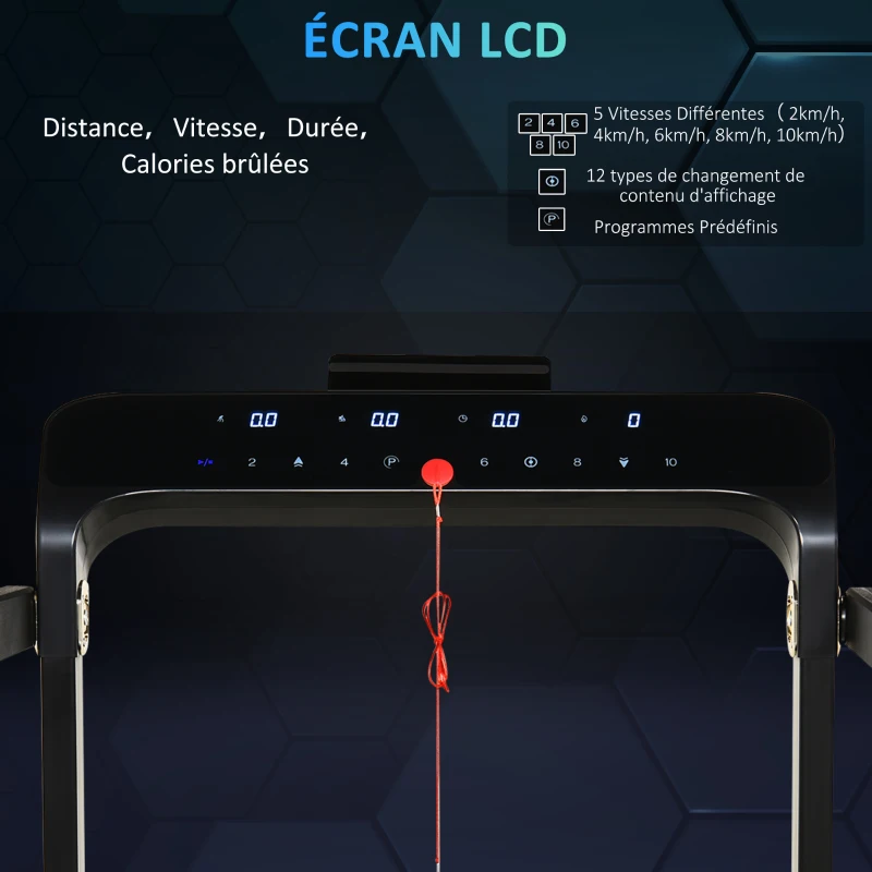 HOMCOM Tapis électrique de course pliable 1-12 Km/h 600 W écran LED multifonction 12 programmes noir