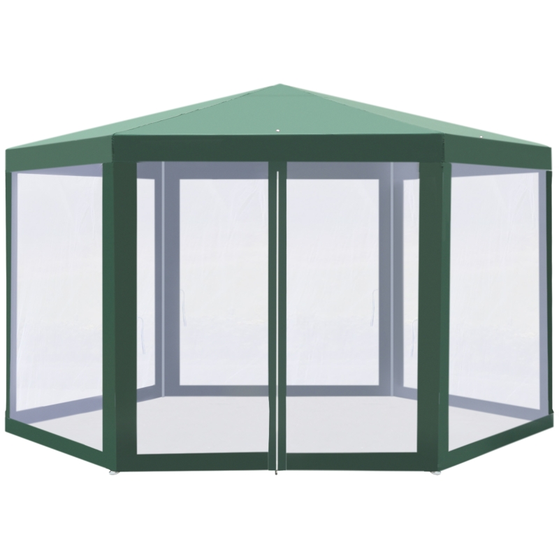 Outsunny Tonnelle Barnum Hexagonale Vert et Blanc 400 x 350 x 250 cm