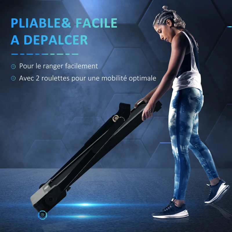 HOMCOM Tapis électrique de course pliable 1-12 Km/h 600 W écran LED multifonction 12 programmes noir