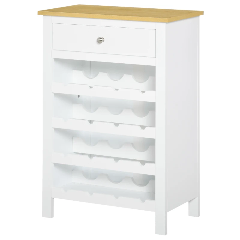 HOMCOM Modern Wine Cabinet Cupboard with 16-Bottle Wine Rack, Kitchen Sideboard with drawer for Living & Dining Room, Home Bar, White