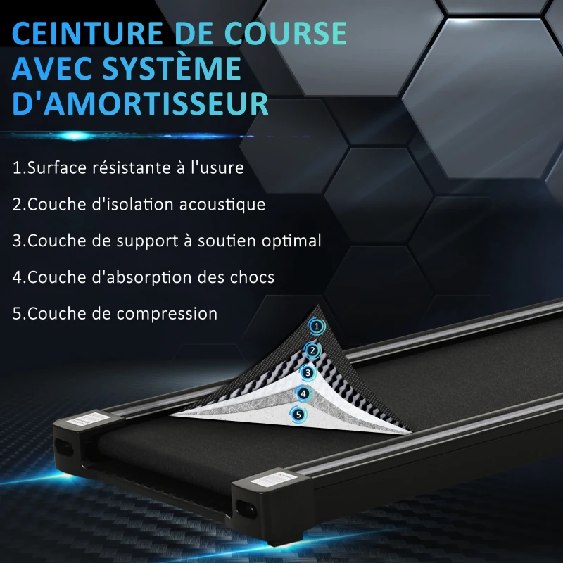 HOMCOM Tapis électrique de course pliable 1-12 Km/h 600 W écran LED multifonction 12 programmes noir