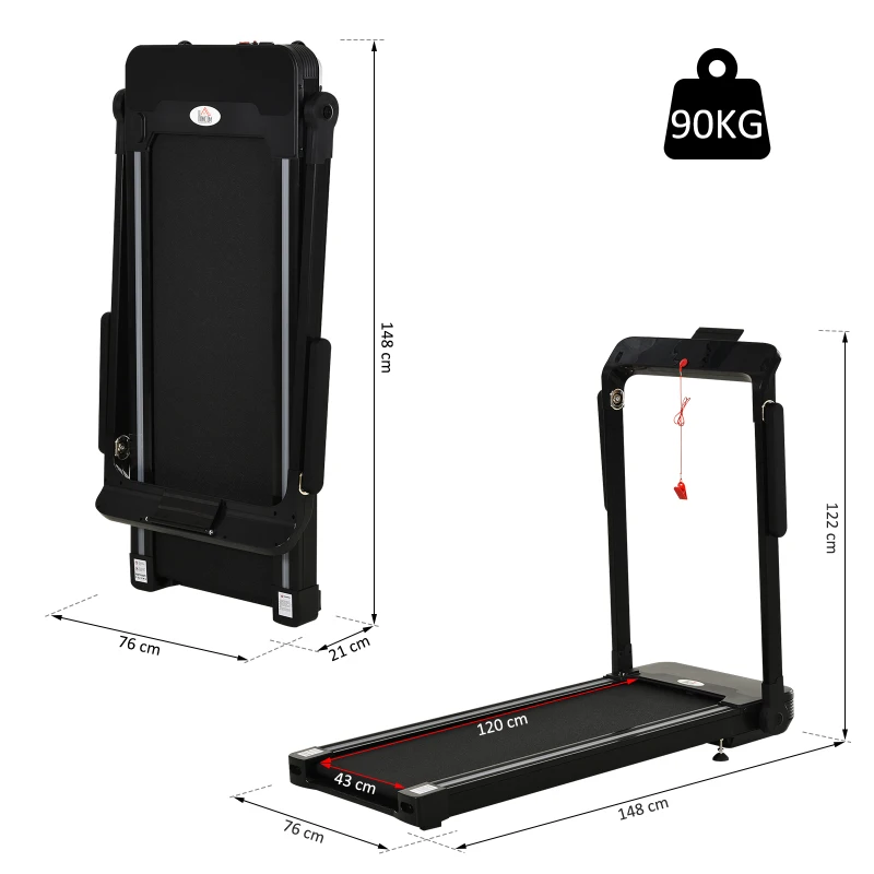 HOMCOM Tapis électrique de course pliable 1-12 Km/h 600 W écran LED multifonction 12 programmes noir