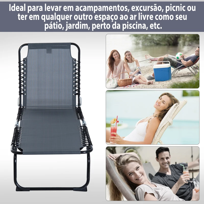 Outsunny Espreguiçadeira dobrável reclinável e ajustável 4 posições para jardim com sistema de laço Estrutura de Aço 197x58x76 cm cinza
