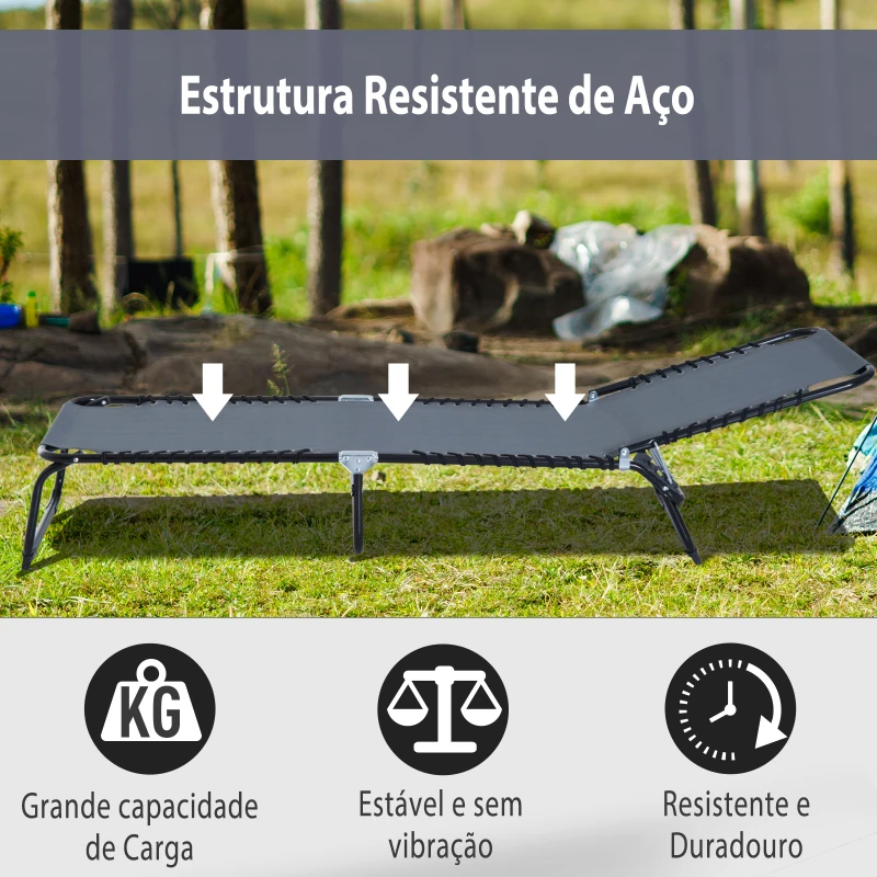 Outsunny Espreguiçadeira dobrável reclinável e ajustável 4 posições para jardim com sistema de laço Estrutura de Aço 197x58x76 cm cinza