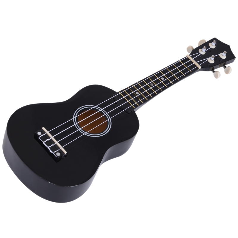 HOMCOM Portable 21 Inch Birch Wood Ukulele, 53L x 17.5W x 6.2Hcm-Black