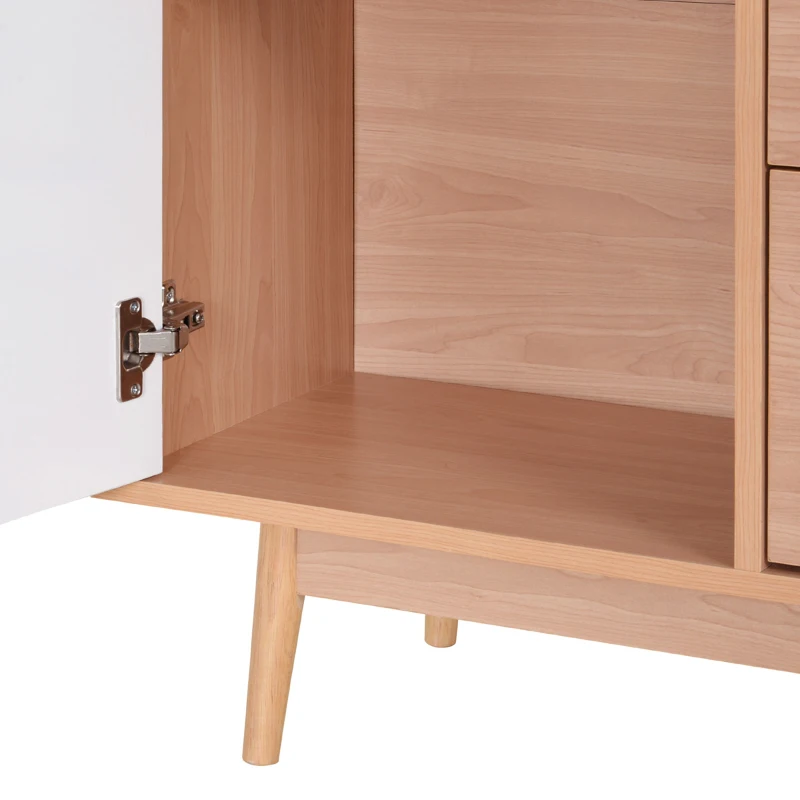 HOMCOM Moderna Credenza con 2 Armadietti ad Anta 4 Ripiani 3 Cassetti Piedini Rialzati e Ganci Antiribaltamento Bianco e Rovere MDF Grado E1, Piedini in Legno di Eucalipto 145Lx30Px75A cm