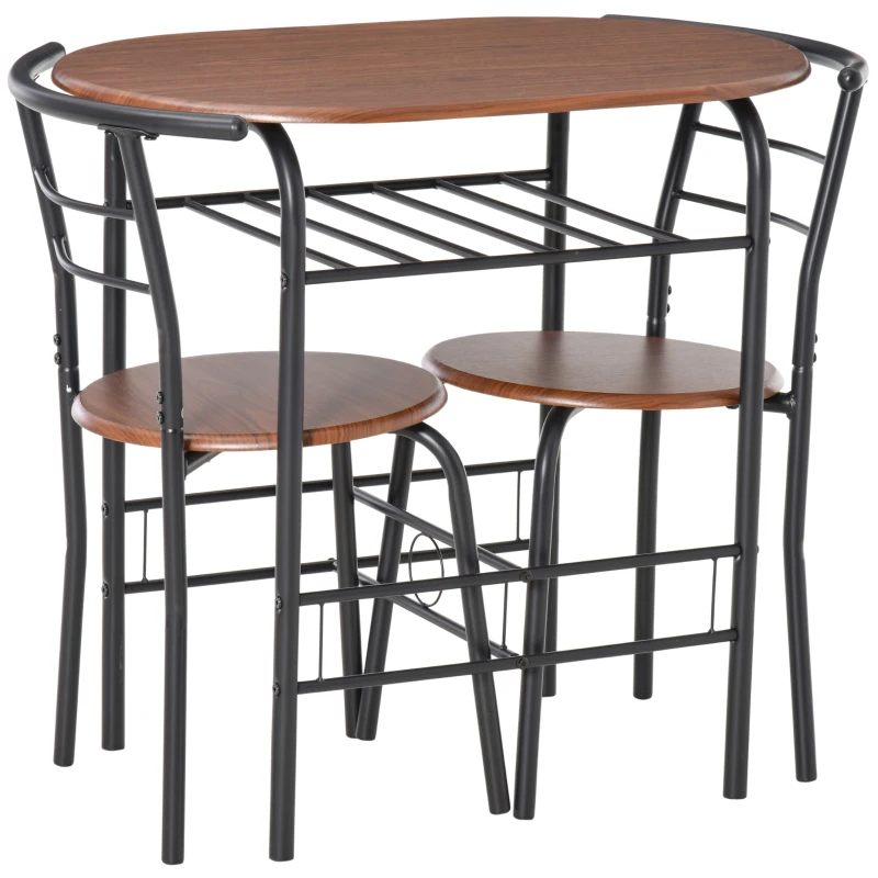 HOMCOM Set de Pranz 3 Piese Masa cu 2 Scaune Maro Lemn si Negru(m-8)