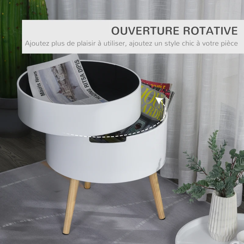 HOMCOM Table basse - table de chevet avec 2 compartiments de rangement - table d'appoint bout de canapé plateau MDF - dim. Ø 38 x 48 cm - blanc