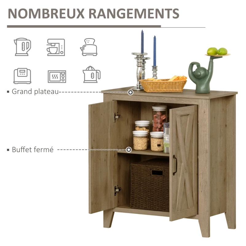 HOMCOM Buffet de Cuisine avec 2 Portes Style Rural Chic Placard avec étagère en Bois Aspect chêne 80I x 40P x 90H cm
