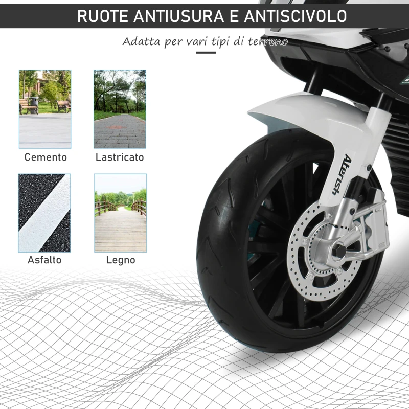 HOMCOM Moto Elettrica per Bambini 3-8 Anni con Licenza BMW, Velocità 2.5-5Km/h, Motocicletta Elettrica con Batteria 12V, Rotelle e Luci, 110x47x69 cm, Nero e Bianco