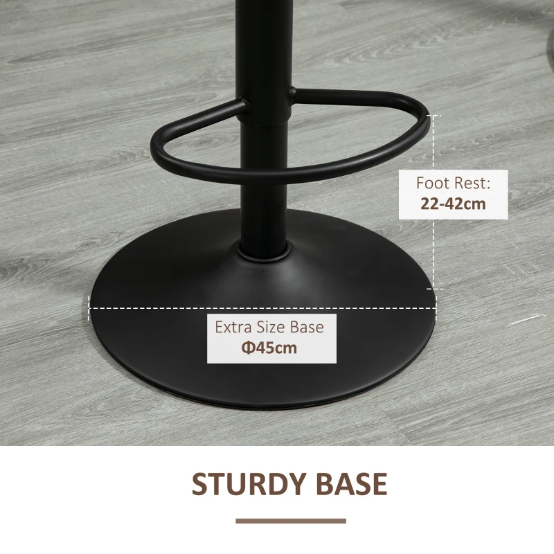 HOMCOM Bar Stools Set of 2, Adjustable Breakfast Dining Stools with Backrest, Footrest, Microfiber Cloth Kithchen Island Counter, Brown