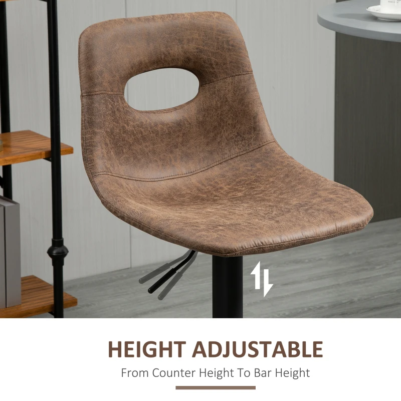 HOMCOM Bar Stools Set of 2, Adjustable Breakfast Dining Stools with Backrest, Footrest, Microfiber Cloth Kithchen Island Counter, Brown