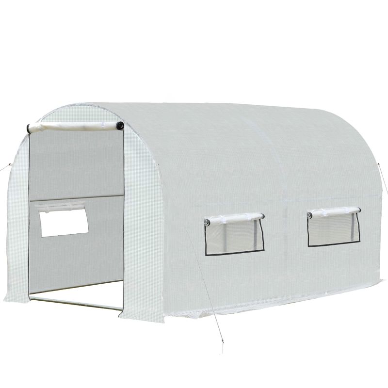 Outsunny Walk-in Polytunnel Lage Greenhouse PE Cover with Roll-Up Doors and Windows