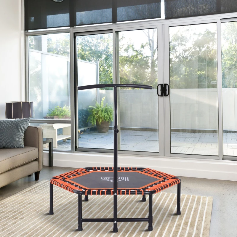 HOMCOM Mini Trampoline W/Adjustable Handle Bar - Black/Orange