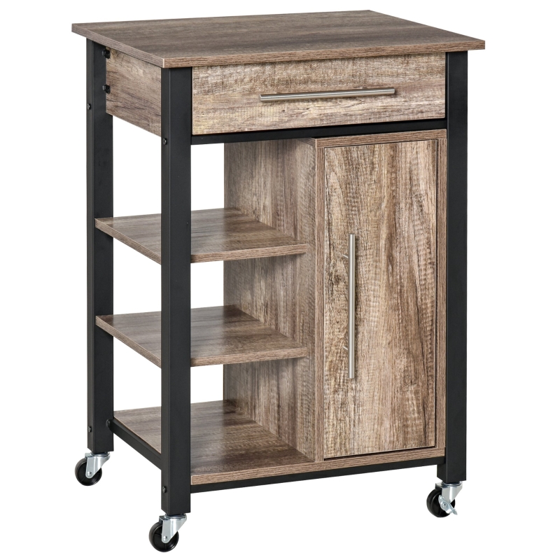 HOMCOM Carrello da Cucina Portavivande con Ruote, Legno Truciolato, 60x50x84.5cm, Marrone