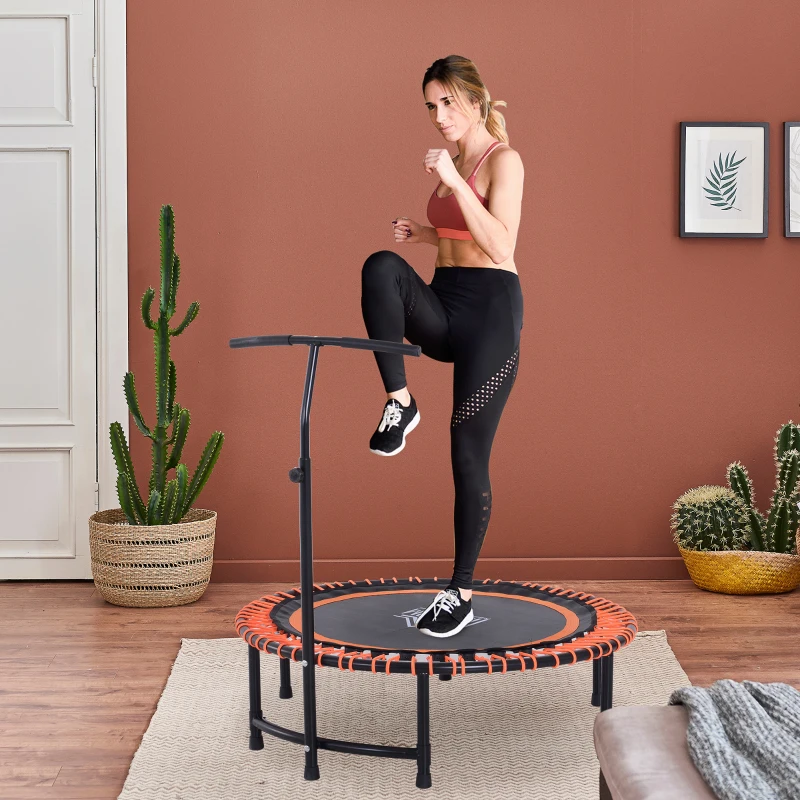HOMCOM Mini Round Steel Frame Trampoline w/ Adjustable Handle -Black/Orange