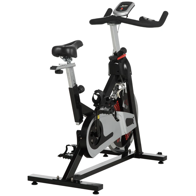 HOMCOM Indoor Exercise Bike, Stationary Bike, Cycling Machine with Adjustable Seat & Resistance, Wheels, 18kg Flywheel, Cup Holder and LCD Monitor