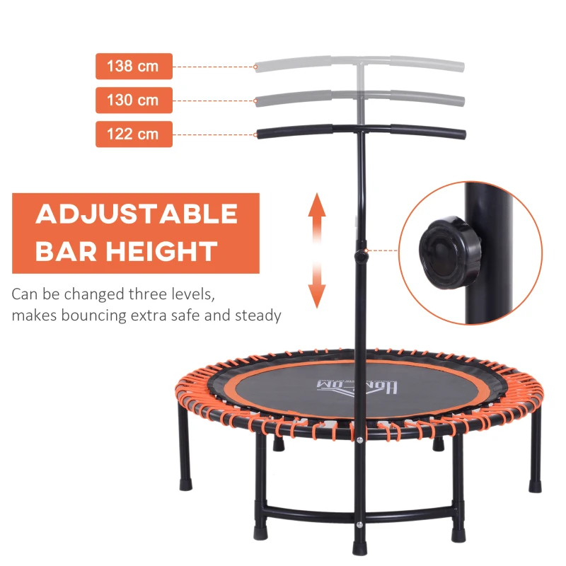 HOMCOM Mini Round Steel Frame Trampoline w/ Adjustable Handle -Black/Orange