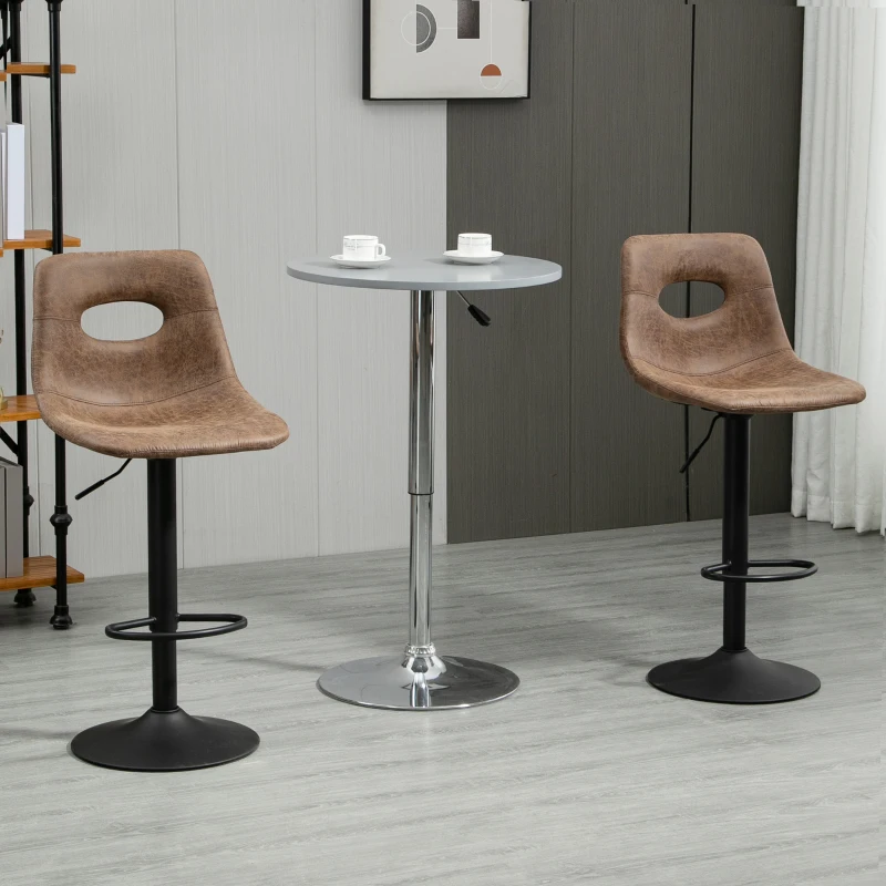 HOMCOM Bar Stools Set of 2, Adjustable Breakfast Dining Stools with Backrest, Footrest, Microfiber Cloth Kithchen Island Counter, Brown