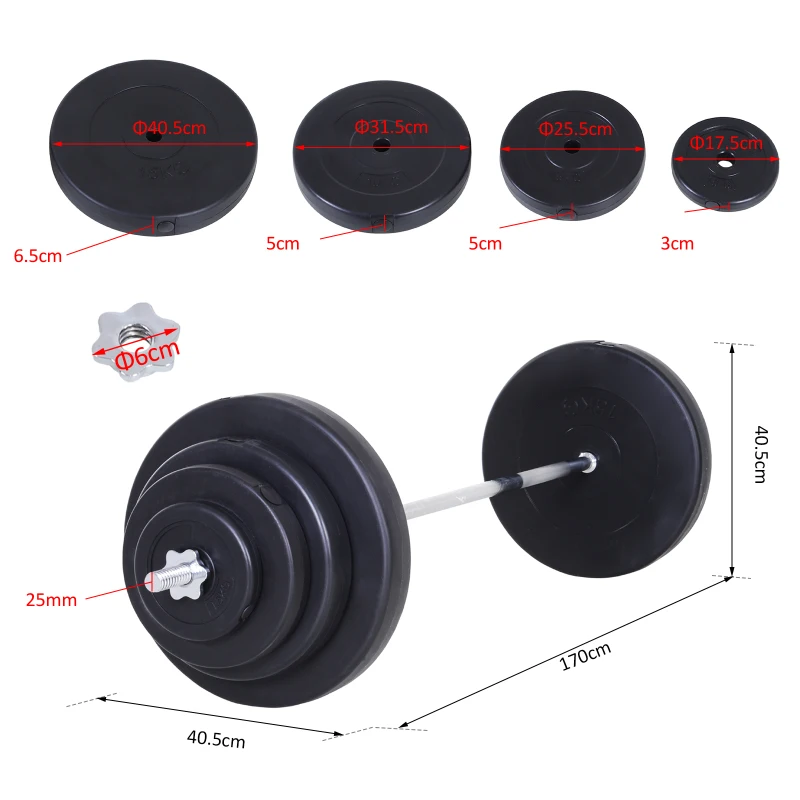 Homcom Set Haltere & Bara 170cm, 70kg cu discuri reglabile pentru antrenamente