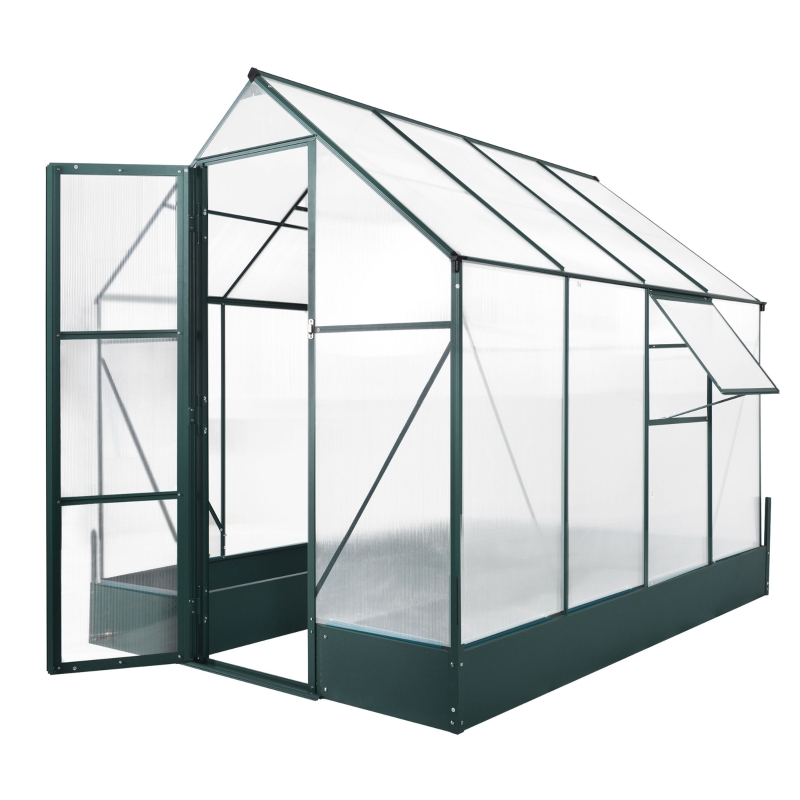 Outsunny Gewächshaus für den Garten, vielseitig nutzbar als Treibhaus, Tomatenhaus, Frühbeet und Pflanzenhaus, 4 mm PC Sonnenschutzplatte, Aluminium, Transparent+Grün, 250x190x219 cm