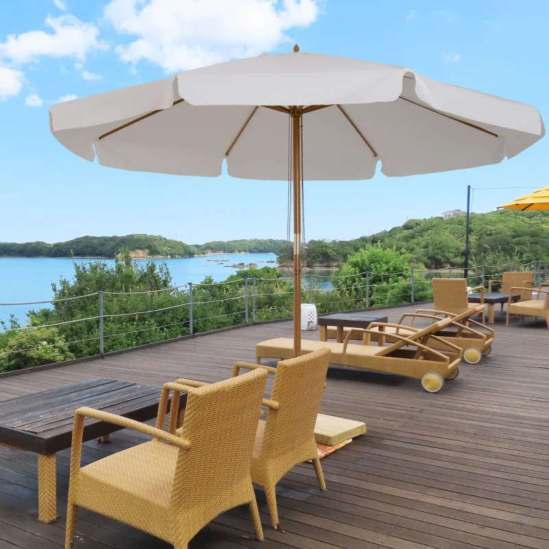 Outsunny Parasol droit rond grande taille de jardin Ø 3,25 x 2,5H m bois de bambou gris