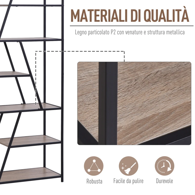 HOMCOM Scaffale Libreria da Parete in Stile Industriale con 9 Ripiani Asimmetrici in Legno e Metallo Nero 80x33x180cm