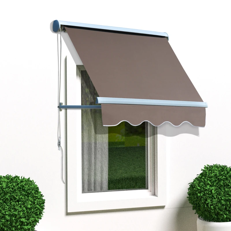 Outsunny Aluminium luifel balkon klemluifel uitklapluifel raam bruin 120 x 70 cm