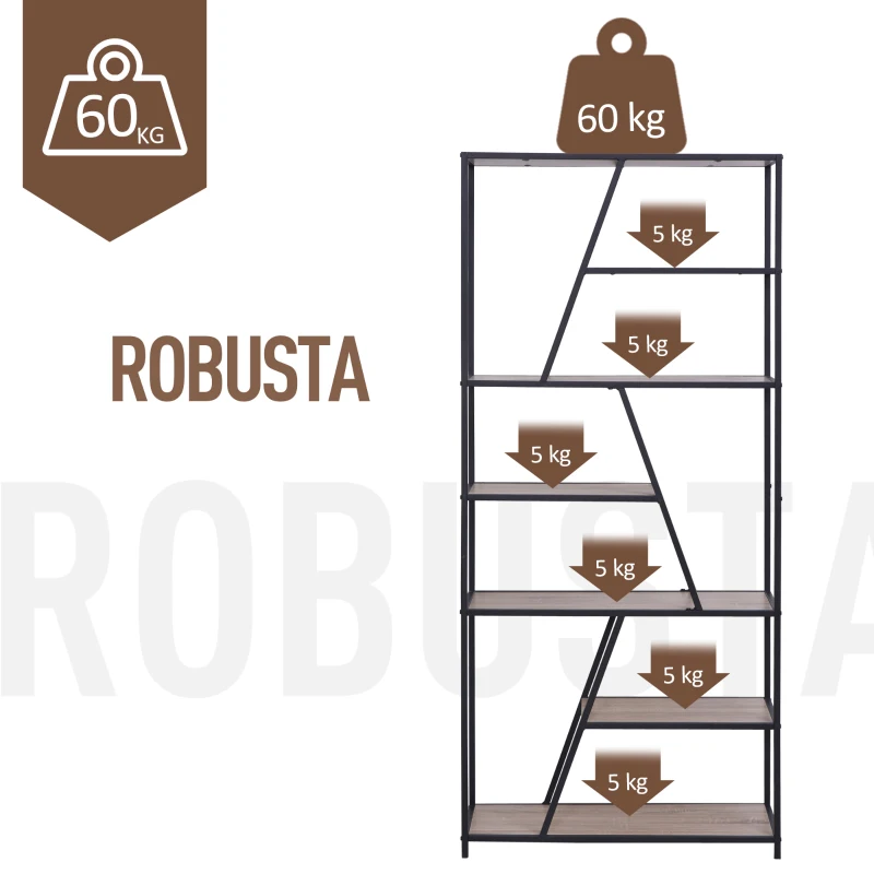 HOMCOM Scaffale Libreria da Parete in Stile Industriale con 9 Ripiani Asimmetrici in Legno e Metallo Nero 80x33x180cm