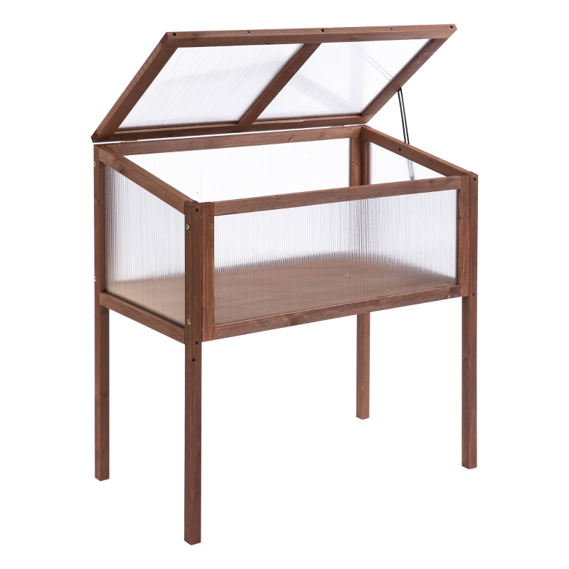 Outsunny 90x50x93cm Square Wooden Greenhouse for Plants Outdoor with Openable & Tilted Top Cover, Brown
