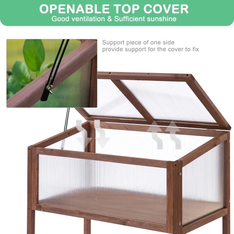 Outsunny 90x50x93cm Square Wooden Greenhouse for Plants Outdoor with Openable & Tilted Top Cover, Brown