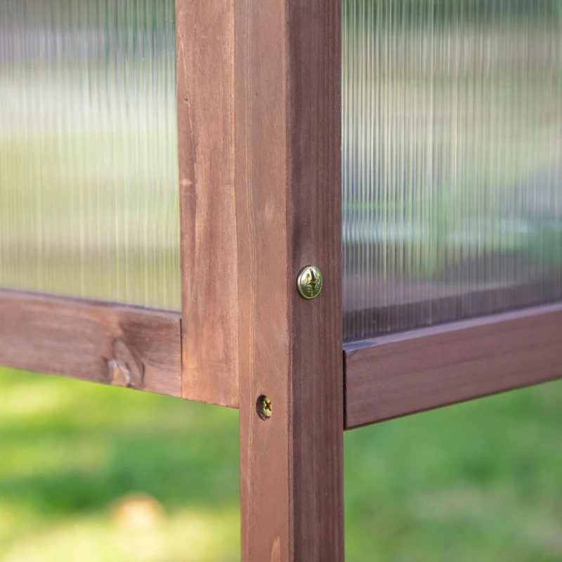 Outsunny 90x50x93cm Square Wooden Greenhouse for Plants Outdoor with Openable & Tilted Top Cover, Brown