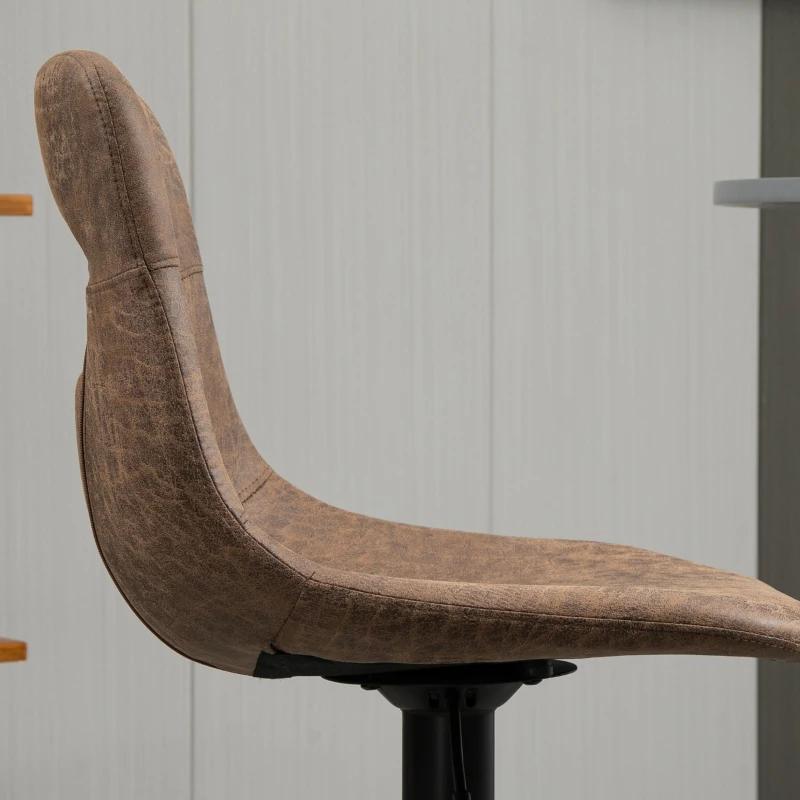 HOMCOM Bar Stools Set of 2, Adjustable Breakfast Dining Stools with Backrest, Footrest, Microfiber Cloth Kithchen Island Counter, Brown