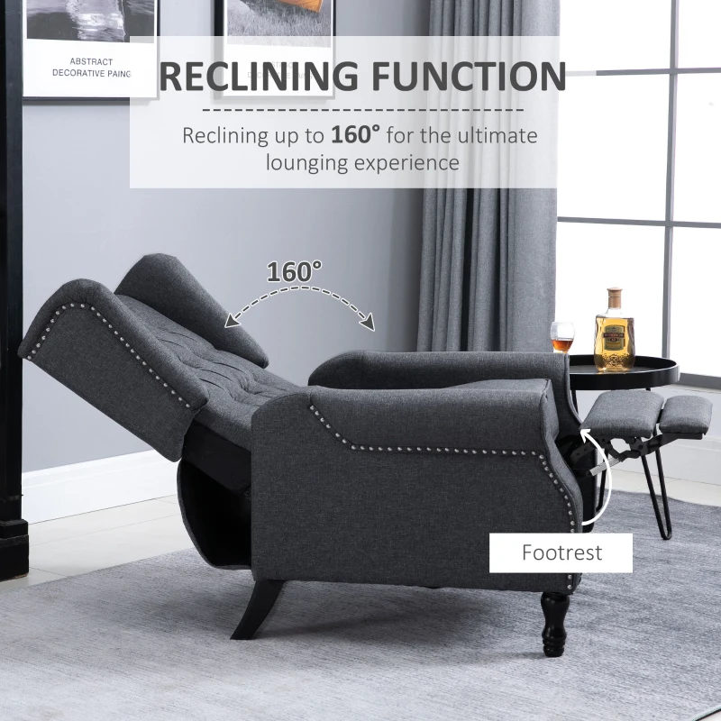 HOMCOM Reclining Wingback Armchair, with Footrest - Dark Grey